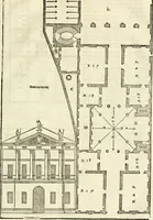 An illustration from Les quatre liures de l'architecture d'André Palladio : mis en françois : dans lesquels, après vn petit traitté des cinq ordres, auec quelques-vnes des plus necessaires obseruations pour bien bastir, il parle de la construction des maisons particulieres, des grands chemins, des ponts, des places publiques, des xystes, des basiliques, & des temples (1650)