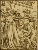 An illustration from Les simulachres & historiees faces de la mort, autant elegamme[n]t pourtraictes, que artificiellement imaginées (1538)