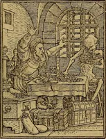 An illustration from Les simulachres & historiees faces de la mort, autant elegamme[n]t pourtraictes, que artificiellement imaginées (1538)
