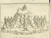 An illustration from Le stelle combattvte dagli elementi : torneo rapresentato in Ferrara da diversi cavalieri per ossequiare il merito infinito dell'emin.mo e reu.mo prencipe il sig. cardinale Sigismondo Chigi, loro dignissimo legato : nel tempo, che si fecero le nozze frà la signora Beatrice Bentivogli e sig. conte Ercole Pepoli (1676)