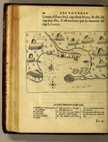 An illustration from Les voyages du sieur de Champlain Xaintongeois, capitaine ordinaire pour le roy, en la marine. : diuisez en deux liures. ou, iournal tres-fidele des obseruations faites és descouuertures de la Nouuelle France ... ensemble deux cartes geografiques ... à laquelle est adiousté le voyage du destroict qu'ont trouué les Anglois, au dessus de Labrador ... en l'an 1612. cerchans vn chemin par le Nord, pour aller à la Chine (1613)