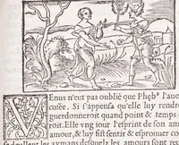 An illustration from Les XV. liures de la Metamorphose d'Ouide (poëte treselegãt) : contenans L'olympe des histoires poëtiques, traduictz de Latin en Francoys : le tout figuré de nouuelles figures & hystoires .. (1539)