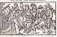 An illustration from Les XV. liures de la Metamorphose d'Ouide (poëte treselegãt) : contenans L'olympe des histoires poëtiques, traduictz de Latin en Francoys : le tout figuré de nouuelles figures & hystoires .. (1539)