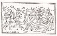 An illustration from Les XV. liures de la Metamorphose d'Ouide (poëte treselegãt) : contenans L'olympe des histoires poëtiques, traduictz de Latin en Francoys : le tout figuré de nouuelles figures & hystoires .. (1539)
