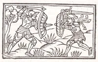An illustration from Les XV. liures de la Metamorphose d'Ouide (poëte treselegãt) : contenans L'olympe des histoires poëtiques, traduictz de Latin en Francoys : le tout figuré de nouuelles figures & hystoires .. (1539)