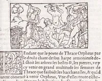 An illustration from Les XV. liures de la Metamorphose d'Ouide (poëte treselegãt) : contenans L'olympe des histoires poëtiques, traduictz de Latin en Francoys : le tout figuré de nouuelles figures & hystoires .. (1539)