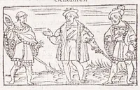 An illustration from Les XV. liures de la Metamorphose d'Ouide (poëte treselegãt) : contenans L'olympe des histoires poëtiques, traduictz de Latin en Francoys : le tout figuré de nouuelles figures & hystoires .. (1539)