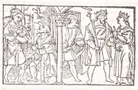 An illustration from Les XV. liures de la Metamorphose d'Ouide (poëte treselegãt) : contenans L'olympe des histoires poëtiques, traduictz de Latin en Francoys : le tout figuré de nouuelles figures & hystoires .. (1539)
