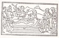 An illustration from Les XV. liures de la Metamorphose d'Ouide (poëte treselegãt) : contenans L'olympe des histoires poëtiques, traduictz de Latin en Francoys : le tout figuré de nouuelles figures & hystoires .. (1539)