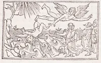 An illustration from Les XV. liures de la Metamorphose d'Ouide (poëte treselegãt) : contenans L'olympe des histoires poëtiques, traduictz de Latin en Francoys : le tout figuré de nouuelles figures & hystoires .. (1539)