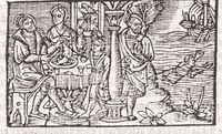 An illustration from Les XV. liures de la Metamorphose d'Ouide (poëte treselegãt) : contenans L'olympe des histoires poëtiques, traduictz de Latin en Francoys : le tout figuré de nouuelles figures & hystoires .. (1539)