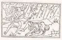 An illustration from Les XV. liures de la Metamorphose d'Ouide (poëte treselegãt) : contenans L'olympe des histoires poëtiques, traduictz de Latin en Francoys : le tout figuré de nouuelles figures & hystoires .. (1539)