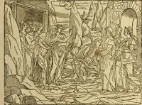 An illustration from Le tableav des riches inventions couuertes de voile des feintes amoureuses, qui sont representees dans le Songe de Poliphile, desvoilees des ombres d Songe & subtilement exposees par Beroalde (1600)