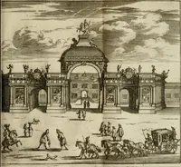 An illustration from Le triomphe royal : où l'on voit dêscrits les arcs de triomphe, piramydes, tablaux, & devises au nombre de 65, erigez à la Haye, à l'honneur de Guillaume III, roy d'Angleterre, Ecosse, France, & Irlande (1691)