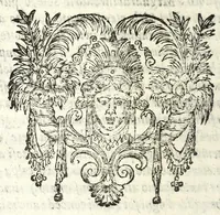 An illustration from Lettere della Isabella Andreini padoana, comica gelosa, & academica intenta, nominata l'Accesa : aggivntovi di nvovo li ragionamenti piaceuoli dell'istessa : vi sono due tauole vna delle lettere, & l'altra de' ragionamenti, che cell'opera si contengono (1621)