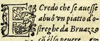 An illustration from Lettere facete, e chiribizzose in lengua antiga, venitiana, et vna à la gratiana, con alguni sonetti, é canzoni piaseuoli venitiani, é toscani enel fin trenta villanelle a diuersi signori é do[n]ne lucchesi et altri (1588)