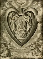 An illustration from Levendige herts-theologie, dat zijn aendachtige betrachtingen, hoe Jesus in der geloovigen herten wil woonen, werken en leven, en haar wil zijn alles in allen : met schoone, en nette print-verbeeldinge, ter sake dienende, verciert: nevens versen, suchtingen, en alleen-spraken (1686)