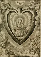 An illustration from Levendige herts-theologie, dat zijn aendachtige betrachtingen, hoe Jesus in der geloovigen herten wil woonen, werken en leven, en haar wil zijn alles in allen : met schoone, en nette print-verbeeldinge, ter sake dienende, verciert: nevens versen, suchtingen, en alleen-spraken (1686)