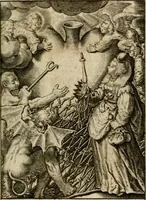 An illustration from Levendige herts-theologie, dat zijn aendachtige betrachtingen, hoe Jesus in der geloovigen herten wil woonen, werken en leven, en haar wil zijn alles in allen : met schoone, en nette print-verbeeldinge, ter sake dienende, verciert: nevens versen, suchtingen, en alleen-spraken (1686)