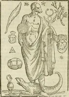 An illustration from Le vere e nove imagini de gli dei delli antichi di Vicenzo Cartari Reggiano. Ridotte da capo a piedi in questa nouissima impressione alle loro reali, & non piu per l'adietro osseruate simiglianze. Cauate da' marmi, bronzi, medaglie, gioie, & altre memorie antiche; (1615)