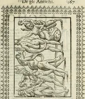 An illustration from Le vere e nove imagini de gli dei delli antichi di Vicenzo Cartari Reggiano. Ridotte da capo a piedi in questa nouissima impressione alle loro reali, & non piu per l'adietro osseruate simiglianze. Cauate da' marmi, bronzi, medaglie, gioie, & altre memorie antiche; (1615)