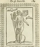 An illustration from Le vere e nove imagini de gli dei delli antichi di Vicenzo Cartari Reggiano. Ridotte da capo a piedi in questa nouissima impressione alle loro reali, & non piu per l'adietro osseruate simiglianze. Cauate da' marmi, bronzi, medaglie, gioie, & altre memorie antiche; (1615)