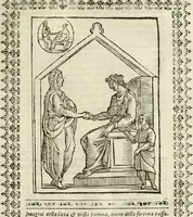 An illustration from Le vere e nove imagini de gli dei delli antichi di Vicenzo Cartari Reggiano. Ridotte da capo a piedi in questa nouissima impressione alle loro reali, & non piu per l'adietro osseruate simiglianze. Cauate da' marmi, bronzi, medaglie, gioie, & altre memorie antiche; (1615)