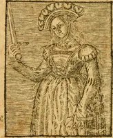 An illustration from L'histoire et discours au vray du siège qui fut mis devant la ville d'Orléans, par les Anglois, le mardy XII jour d'octobre MCCCCXXVII regnant alors Charles VII, roy de France. Contenant toutes les saillies... avec la venue de Jeanne la Pucelle... Renue & augmente de nouveau outres les precedentes impressions (1621)