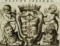 An illustration from L'historia delle gverre civili d'Inghilterra, trà le due case di Lancastro, e Iorc; si descriue in Ricardo II, l'origine di esse, il progresso nelle vite de i rè susseguenti, cioè: di Arrigo IV, V, e Vi, d'Odoardo IV, e V, di Ricardo III, e di Arrigo VII, nel quale finirono (1647)