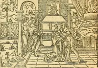 Picture 13 of 69 from L'Hystoire des devx prevx tres nobles et tres-vaillans chevaliers Valentin et Orson : fils de l'Empereur de Grece, & nepueux du tres-vaillant & tres-Chrestien Roy de France, Pepin. Contenant plusieurs & diuerses matieres, comme vous pourrez veoir cy apres (1614), leaf 36