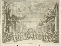 An illustration from L'idea di tutte le perfezioni : introduzione al balletto de' serenissimi principi Francesco & Antonio Farnesi : fatto rappresentare dal sereniss. sig. duca di Parma nel suo nuouo Teatrino, in occasione de' felicissimi sponsali del serenissimo sig. principe Odoardo, suo primogenito, con la serenissima signora principessa Dorotea Sofia di Neoburgo (1690)