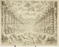 An illustration from L'idea di tutte le perfezioni : introduzione al balletto de' serenissimi principi Francesco & Antonio Farnesi : fatto rappresentare dal sereniss. sig. duca di Parma nel suo nuouo Teatrino, in occasione de' felicissimi sponsali del serenissimo sig. principe Odoardo, suo primogenito, con la serenissima signora principessa Dorotea Sofia di Neoburgo (1690)