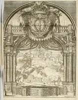 An illustration from L'idea di tutte le perfezioni : introduzione al balletto de' serenissimi principi Francesco & Antonio Farnesi : fatto rappresentare dal sereniss. sig. duca di Parma nel suo nuouo Teatrino, in occasione de' felicissimi sponsali del serenissimo sig. principe Odoardo, suo primogenito, con la serenissima signora principessa Dorotea Sofia di Neoburgo (1690)