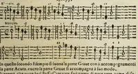 An illustration from Li primi albori mvsicali per li principianti della musica figurata : distinti in tre' libri : dal primo spuntano li principij del canto figvrato ; dal secondo spiccano le regole del contrapvnto ; dal terzo appariscono li fondamenti per suonare l'organo o clavicemablo sopra la parte (1684)