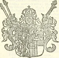 An illustration from Li Sovrani del mondo, opera, che dà notitia della genealogia delle loro famigilie; dell'ampiezza, e governo de'loro Stati, della loro religione, entrate, forze, titoli, pretenfioni, arme con l'origine floria de'pezzi, e quarti, che le compongono, e del luogo della loro residenza; con un catalogo degli autori, che meglio ne banno feritto; il tutto fino al tempo prefente (1729)