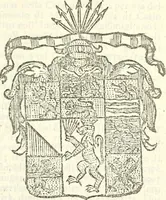 An illustration from Li Sovrani del mondo, opera, che dà notitia della genealogia delle loro famigilie; dell'ampiezza, e governo de'loro Stati, della loro religione, entrate, forze, titoli, pretenfioni, arme con l'origine floria de'pezzi, e quarti, che le compongono, e del luogo della loro residenza; con un catalogo degli autori, che meglio ne banno feritto; il tutto fino al tempo prefente (1729)