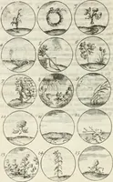 An illustration from Livre curieux et utile pour les sçavans et artistes : composé de trois alphabets de chiffres simples, doubles & triples, fleuronnez et au premier trait : accompagné d'un tres grand nombre de devises, emblêmes, médailles et autres figures hieroglyfiques : ensemble de plusieurs supports et cimiers pour les ornemens des armes : avec une table tres ample par le moyen de laquelle on trouvera facilement tous les noms imaginables (1685)