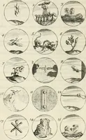 An illustration from Livre curieux et utile pour les sçavans et artistes : composé de trois alphabets de chiffres simples, doubles & triples, fleuronnez et au premier trait : accompagné d'un tres grand nombre de devises, emblêmes, médailles et autres figures hieroglyfiques : ensemble de plusieurs supports et cimiers pour les ornemens des armes : avec une table tres ample par le moyen de laquelle on trouvera facilement tous les noms imaginables (1685)