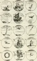 An illustration from Livre curieux et utile pour les sçavans et artistes : composé de trois alphabets de chiffres simples, doubles & triples, fleuronnez et au premier trait : accompagné d'un tres grand nombre de devises, emblêmes, médailles et autres figures hieroglyfiques : ensemble de plusieurs supports et cimiers pour les ornemens des armes : avec une table tres ample par le moyen de laquelle on trouvera facilement tous les noms imaginables (1685)