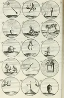 An illustration from Livre curieux et utile pour les sçavans et artistes : composé de trois alphabets de chiffres simples, doubles & triples, fleuronnez et au premier trait : accompagné d'un tres grand nombre de devises, emblêmes, médailles et autres figures hieroglyfiques : ensemble de plusieurs supports et cimiers pour les ornemens des armes : avec une table tres ample par le moyen de laquelle on trouvera facilement tous les noms imaginables (1685)