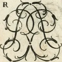 An illustration from Livre curieux et utile pour les sçavans et artistes : composé de trois alphabets de chiffres simples, doubles & triples, fleuronnez et au premier trait : accompagné d'un tres grand nombre de devises, emblêmes, médailles et autres figures hieroglyfiques : ensemble de plusieurs supports et cimiers pour les ornemens des armes : avec une table tres ample par le moyen de laquelle on trouvera facilement tous les noms imaginables (1685)