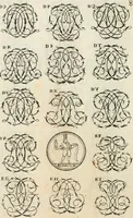 An illustration from Livre curieux et utile pour les sçavans et artistes : composé de trois alphabets de chiffres simples, doubles & triples, fleuronnez et au premier trait : accompagné d'un tres grand nombre de devises, emblêmes, médailles et autres figures hieroglyfiques : ensemble de plusieurs supports et cimiers pour les ornemens des armes : avec une table tres ample par le moyen de laquelle on trouvera facilement tous les noms imaginables (1685)