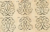 An illustration from Livre curieux et utile pour les sçavans et artistes : composé de trois alphabets de chiffres simples, doubles & triples, fleuronnez et au premier trait : accompagné d'un tres grand nombre de devises, emblêmes, médailles et autres figures hieroglyfiques : ensemble de plusieurs supports et cimiers pour les ornemens des armes : avec une table tres ample par le moyen de laquelle on trouvera facilement tous les noms imaginables (1685)