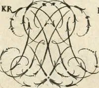 An illustration from Livre curieux et utile pour les sçavans et artistes : composé de trois alphabets de chiffres simples, doubles & triples, fleuronnez et au premier trait : accompagné d'un tres grand nombre de devises, emblêmes, médailles et autres figures hieroglyfiques : ensemble de plusieurs supports et cimiers pour les ornemens des armes : avec une table tres ample par le moyen de laquelle on trouvera facilement tous les noms imaginables (1685)