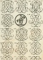 An illustration from Livre curieux et utile pour les sçavans et artistes : composé de trois alphabets de chiffres simples, doubles & triples, fleuronnez et au premier trait : accompagné d'un tres grand nombre de devises, emblêmes, médailles et autres figures hieroglyfiques : ensemble de plusieurs supports et cimiers pour les ornemens des armes : avec une table tres ample par le moyen de laquelle on trouvera facilement tous les noms imaginables (1685)