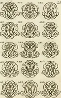 An illustration from Livre curieux et utile pour les sçavans et artistes : composé de trois alphabets de chiffres simples, doubles & triples, fleuronnez et au premier trait : accompagné d'un tres grand nombre de devises, emblêmes, médailles et autres figures hieroglyfiques : ensemble de plusieurs supports et cimiers pour les ornemens des armes : avec une table tres ample par le moyen de laquelle on trouvera facilement tous les noms imaginables (1685)
