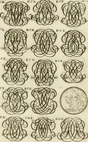 An illustration from Livre curieux et utile pour les sçavans et artistes : composé de trois alphabets de chiffres simples, doubles & triples, fleuronnez et au premier trait : accompagné d'un tres grand nombre de devises, emblêmes, médailles et autres figures hieroglyfiques : ensemble de plusieurs supports et cimiers pour les ornemens des armes : avec une table tres ample par le moyen de laquelle on trouvera facilement tous les noms imaginables (1685)