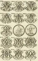 An illustration from Livre curieux et utile pour les sçavans et artistes : composé de trois alphabets de chiffres simples, doubles & triples, fleuronnez et au premier trait : accompagné d'un tres grand nombre de devises, emblêmes, médailles et autres figures hieroglyfiques : ensemble de plusieurs supports et cimiers pour les ornemens des armes : avec une table tres ample par le moyen de laquelle on trouvera facilement tous les noms imaginables (1685)