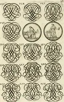 An illustration from Livre curieux et utile pour les sçavans et artistes : composé de trois alphabets de chiffres simples, doubles & triples, fleuronnez et au premier trait : accompagné d'un tres grand nombre de devises, emblêmes, médailles et autres figures hieroglyfiques : ensemble de plusieurs supports et cimiers pour les ornemens des armes : avec une table tres ample par le moyen de laquelle on trouvera facilement tous les noms imaginables (1685)