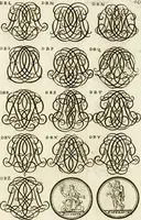 An illustration from Livre curieux et utile pour les sçavans et artistes : composé de trois alphabets de chiffres simples, doubles & triples, fleuronnez et au premier trait : accompagné d'un tres grand nombre de devises, emblêmes, médailles et autres figures hieroglyfiques : ensemble de plusieurs supports et cimiers pour les ornemens des armes : avec une table tres ample par le moyen de laquelle on trouvera facilement tous les noms imaginables (1685)